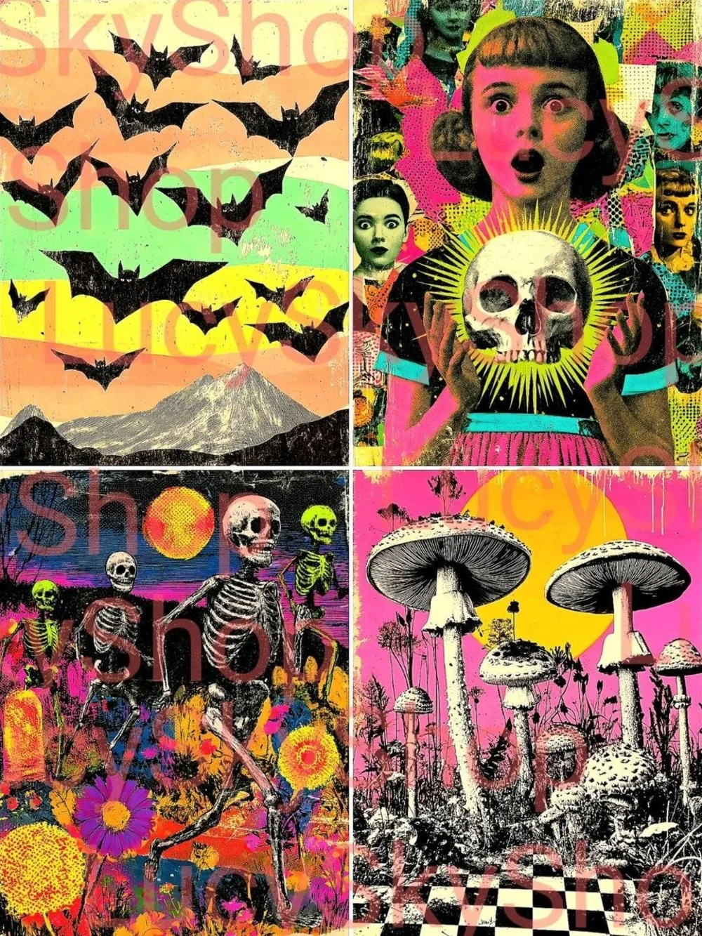 16 Halloween Stickers Large Whimsy Goth Witches Ghosts Monsters with Glitter